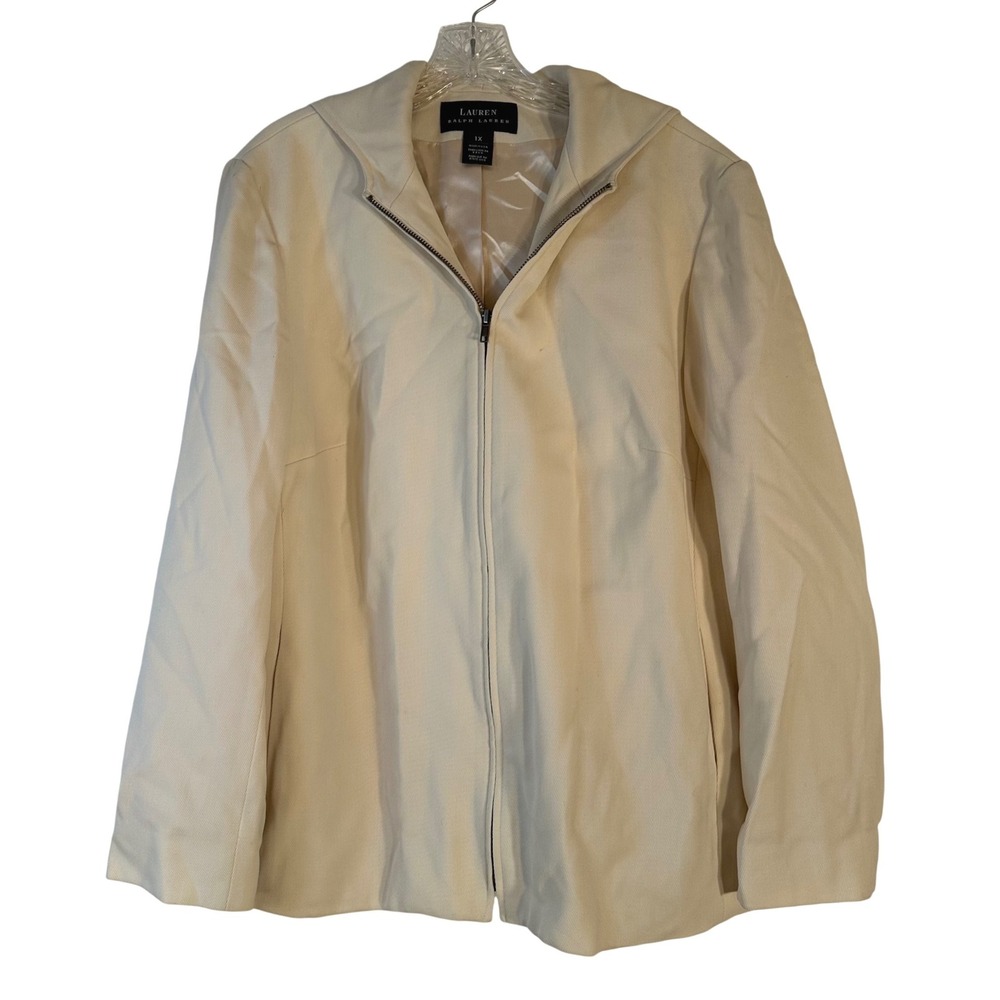 Lauren Ralph Lauren Cream Wool Hooded Zip Jacket Plus Size 1X
